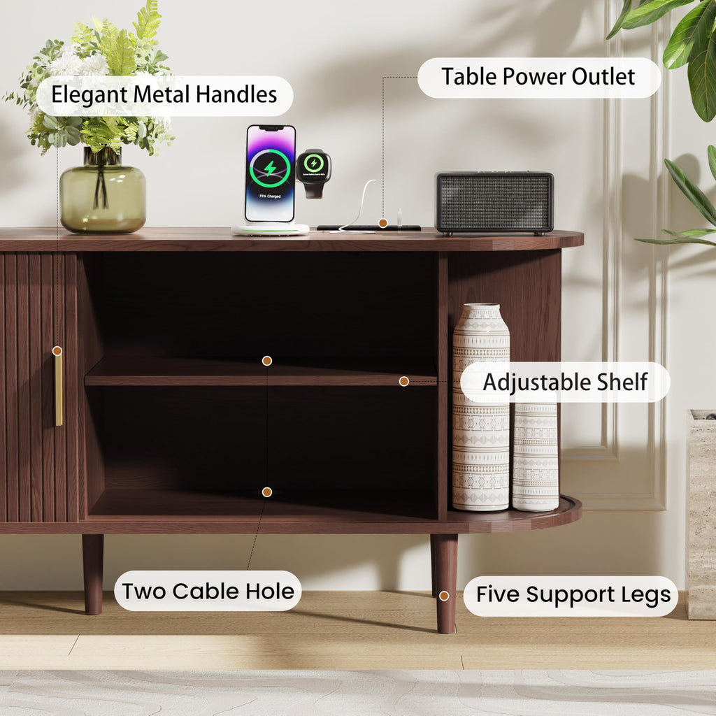 55 Inch Mid Century Modern TV Stand with Power Outlet and Adjustable Shelves N881492