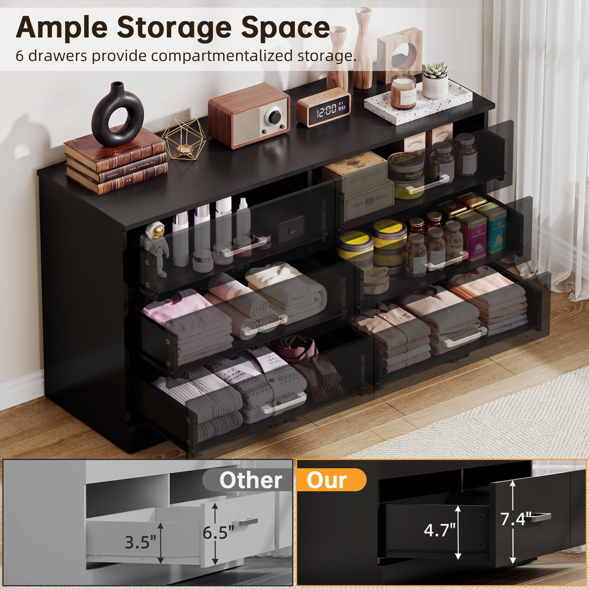 6 Drawer Dark Black Dresser M125