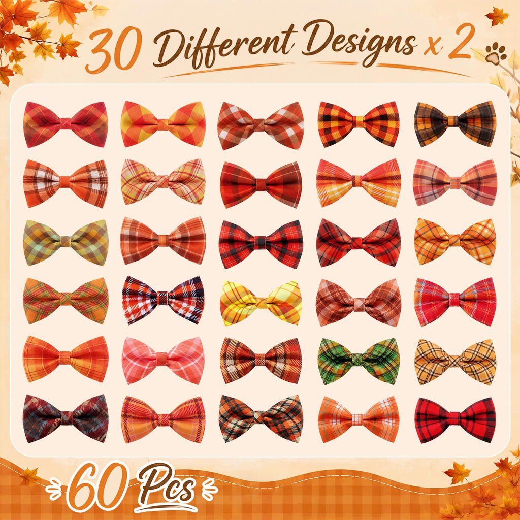 60 Pcs Plaid Dog Collar Bow Ties E387