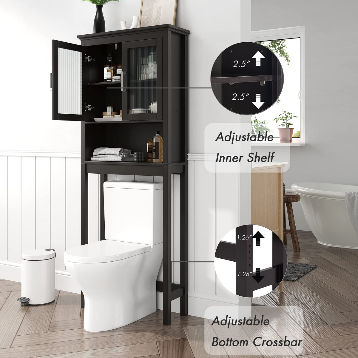 Over the Toilet Storage Cabinet with Glass Doors T807324