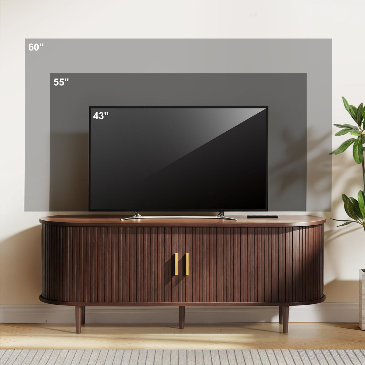 55 Inch Mid Century Modern TV Stand with Power Outlet and Adjustable Shelves N881492