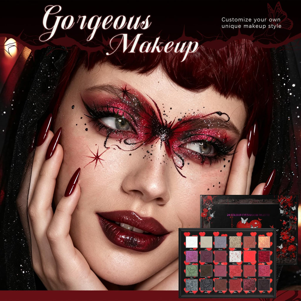 Dark Red Black Burgundy Gray Eyeshadow Palette T5551