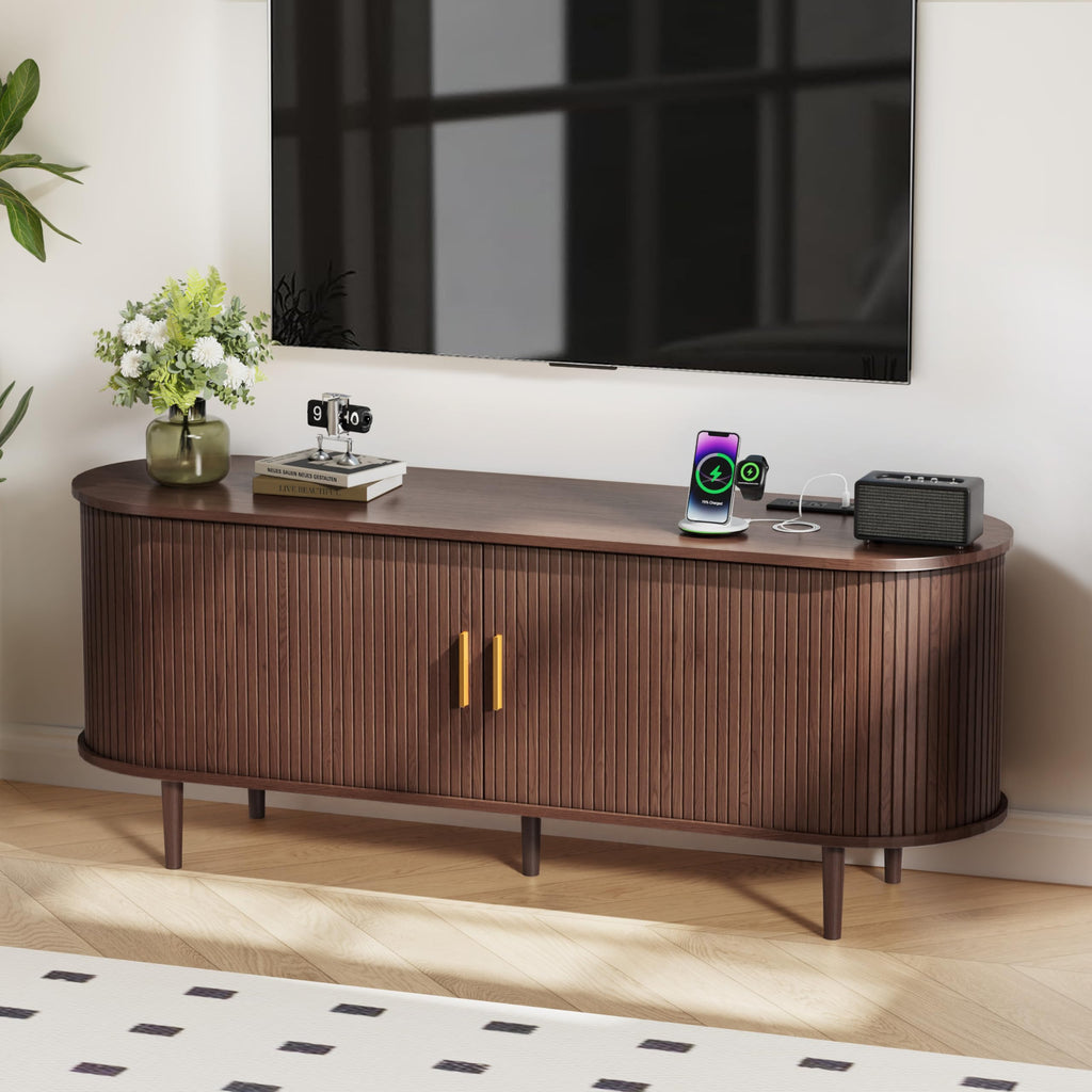 55 Inch Mid Century Modern TV Stand with Power Outlet and Adjustable Shelves N881492