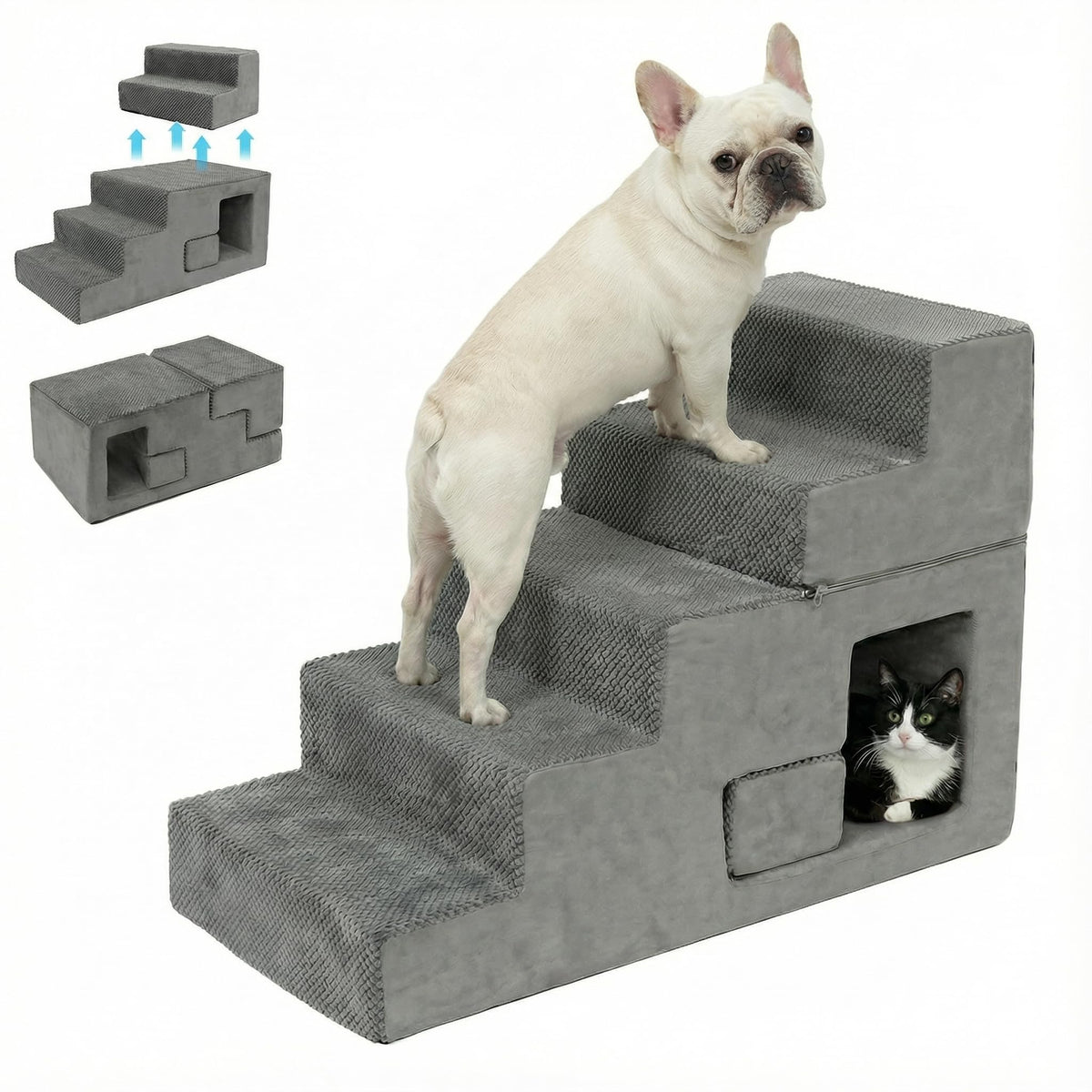 Grey 5-Step Dog Stairs with Non-Slip Washable Cover X99848