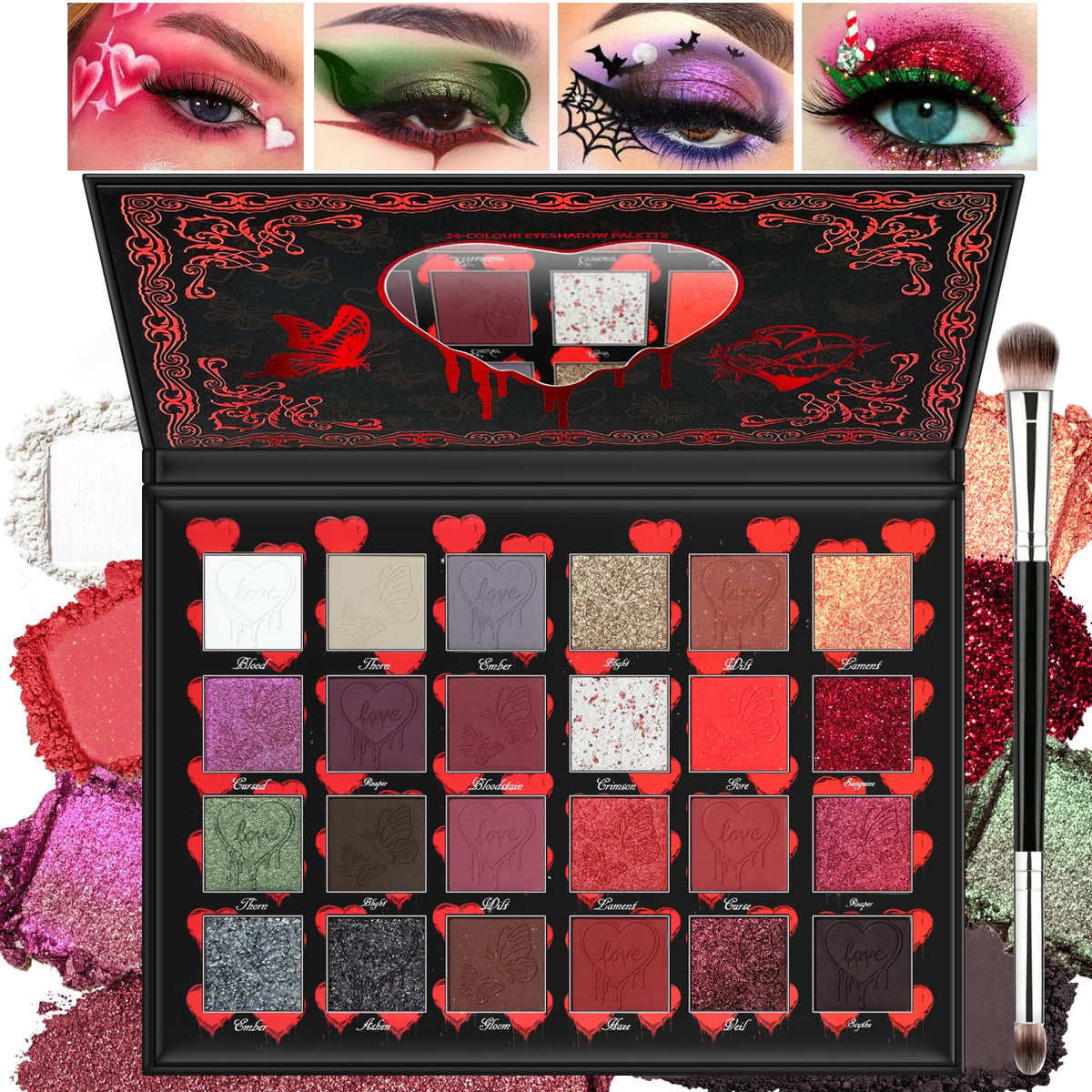Dark Red Black Burgundy Gray Eyeshadow Palette T5551