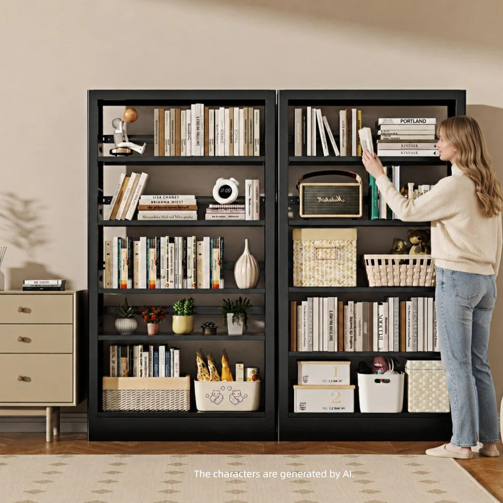 Black 5-Tier Metal Bookcase with Adjustable Shelves A3240