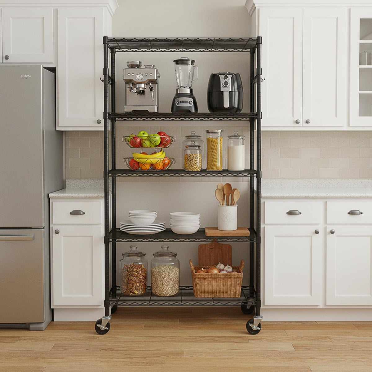 5-Tier Rolling Metal Wire Shelving Unit L432