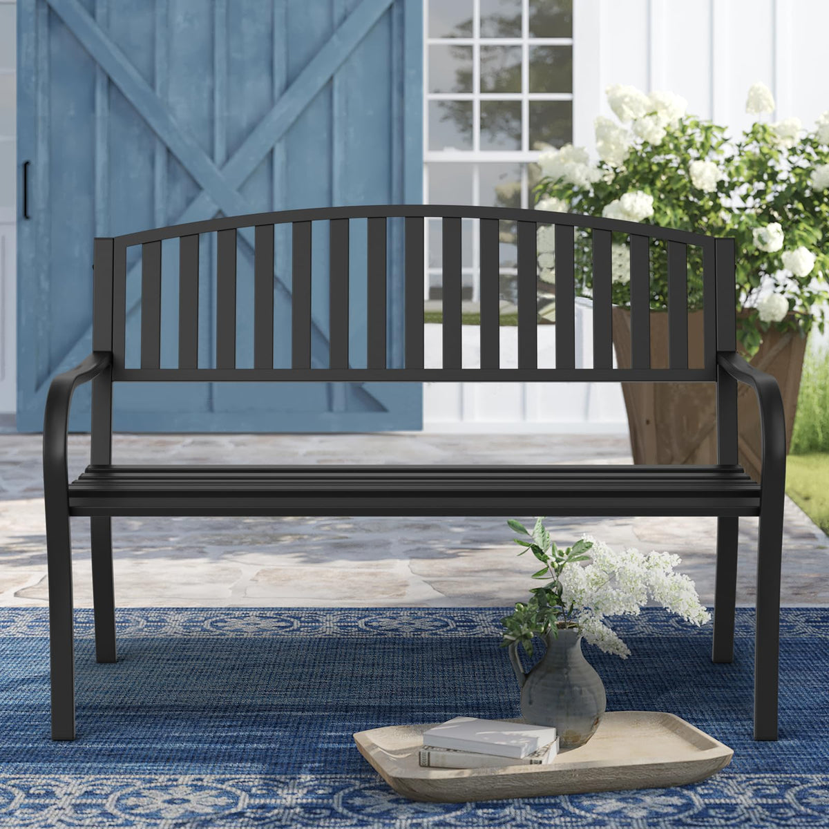 Weatherproof Heavy-Duty Wrought Iron Outdoor Bench F853