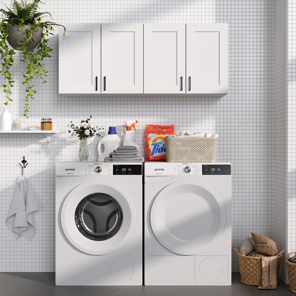 White Laundry Room Cabinets and Storage with 4 Doors and Adjustable Shelf G89698