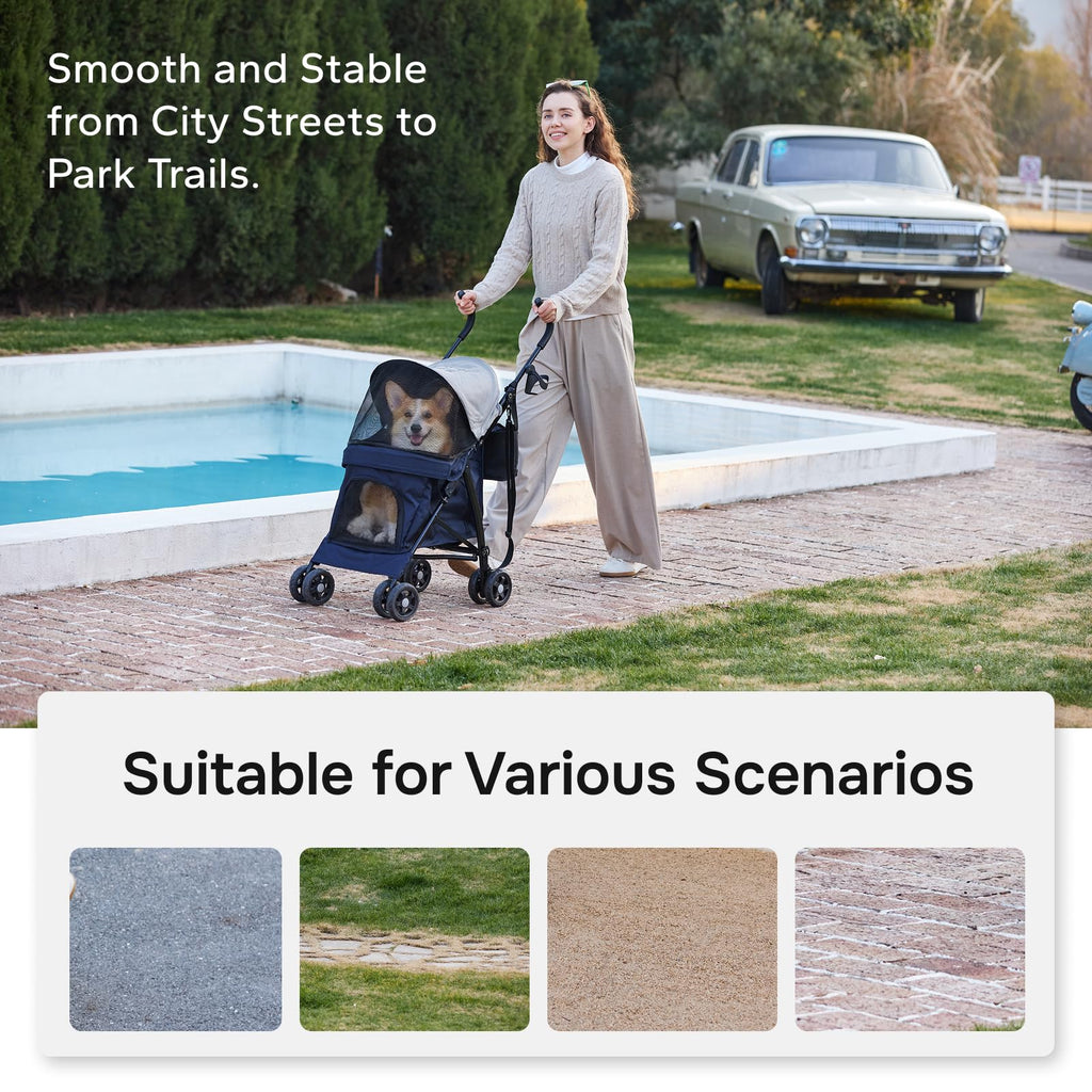 Foldable Pet Stroller for Small Dogs & Cats, 10 lbs, Blue Gray G599