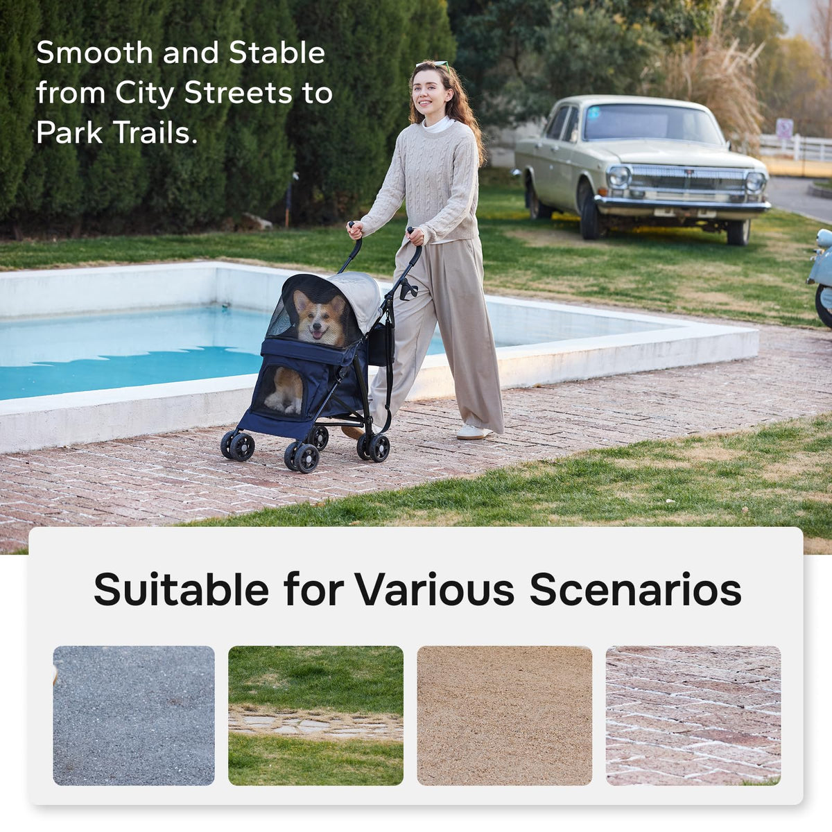 Foldable Pet Stroller for Small Dogs & Cats, 10 lbs, Blue Gray G599