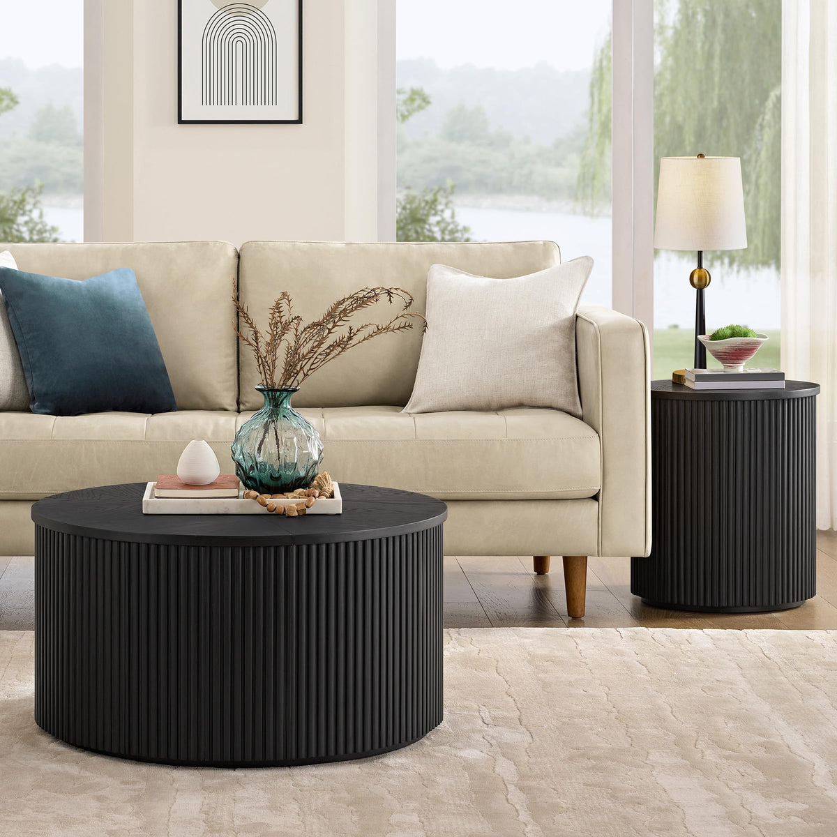 Black Fluted Round Coffee Table X51450