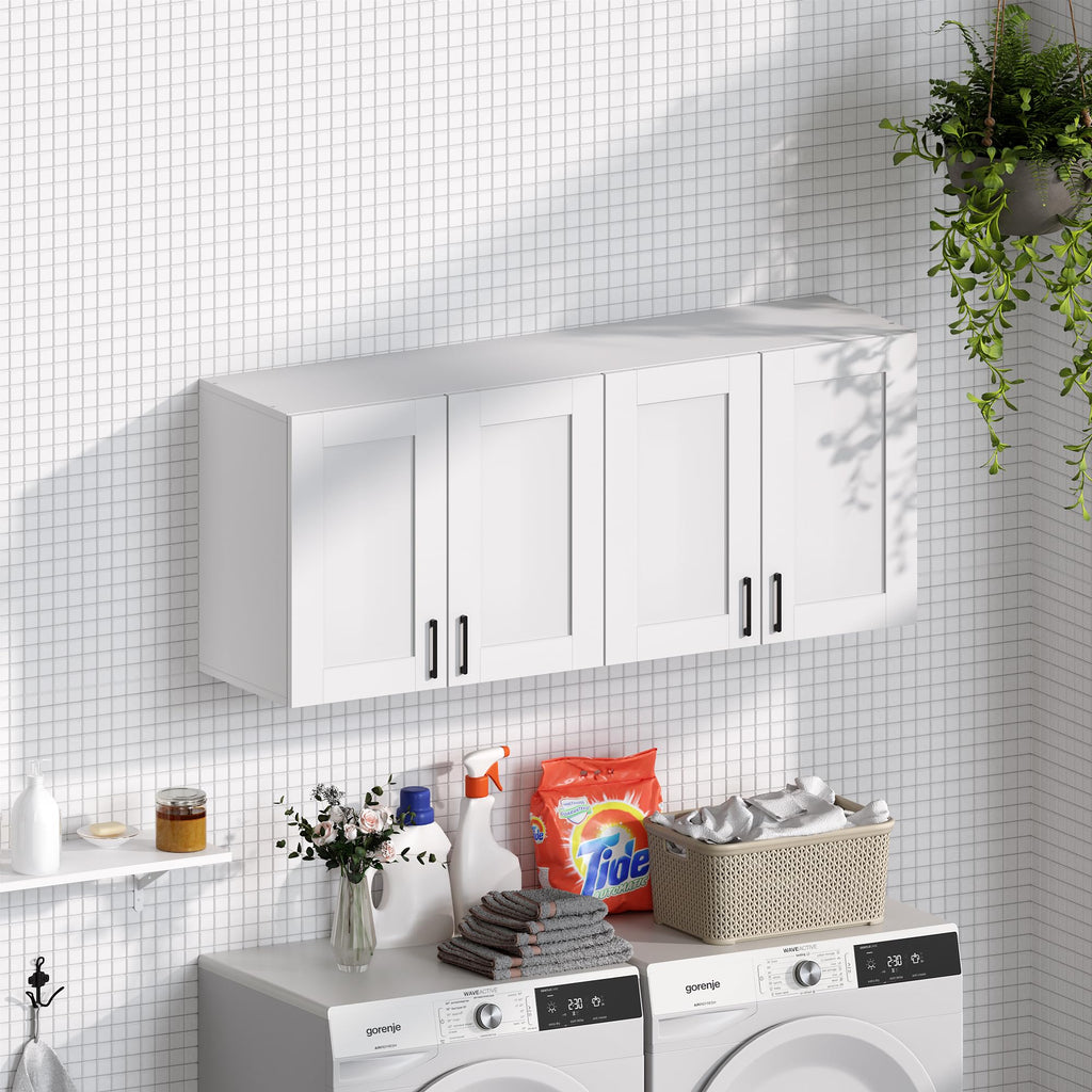 White Laundry Room Cabinets and Storage with 4 Doors and Adjustable Shelf G89698