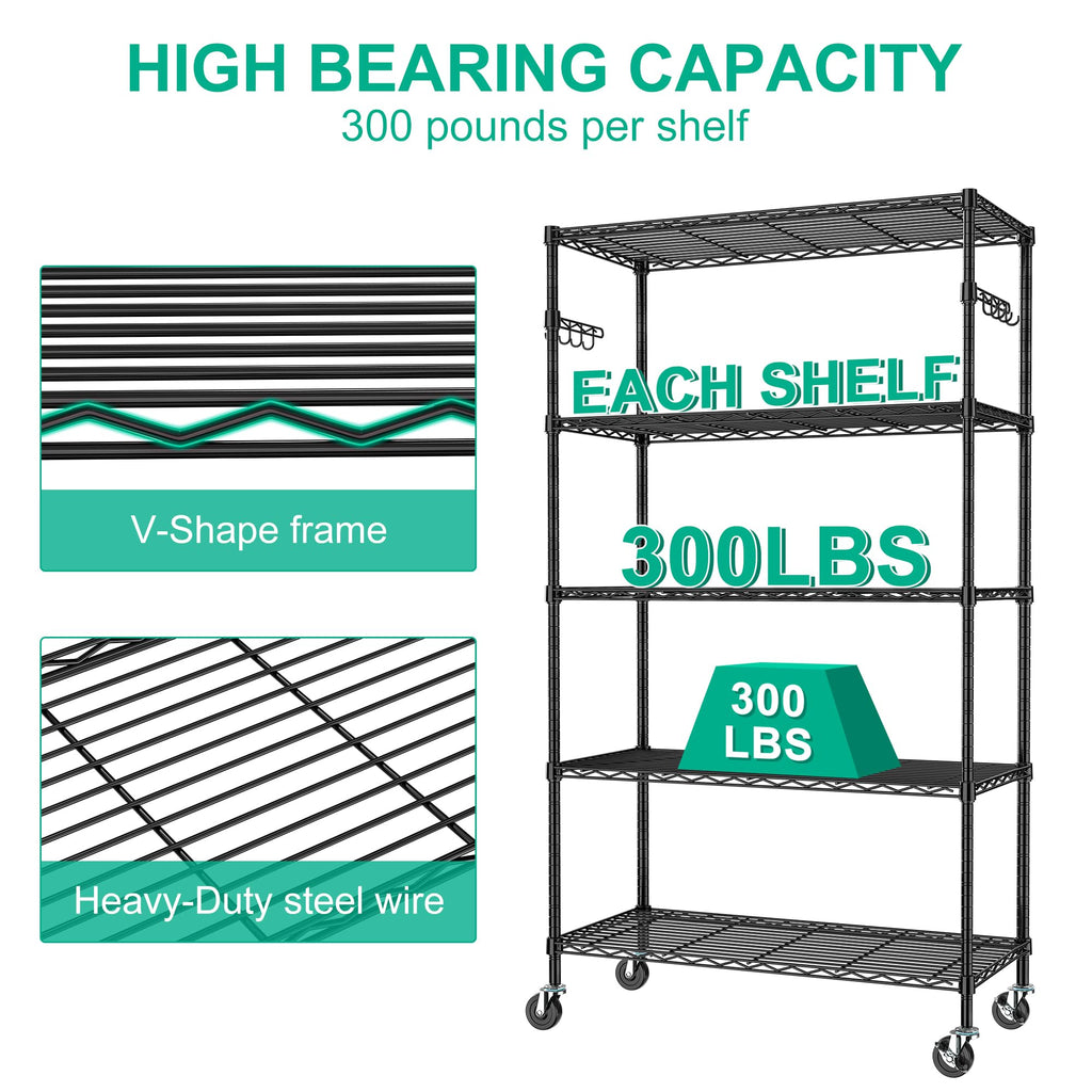 5-Tier Rolling Metal Wire Shelving Unit L432