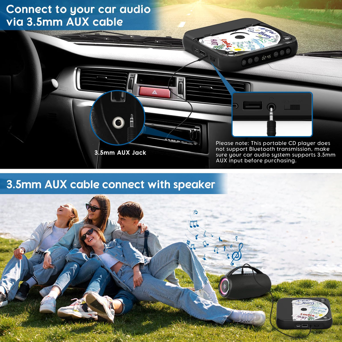 Black Portable Bluetooth CD Player G80244