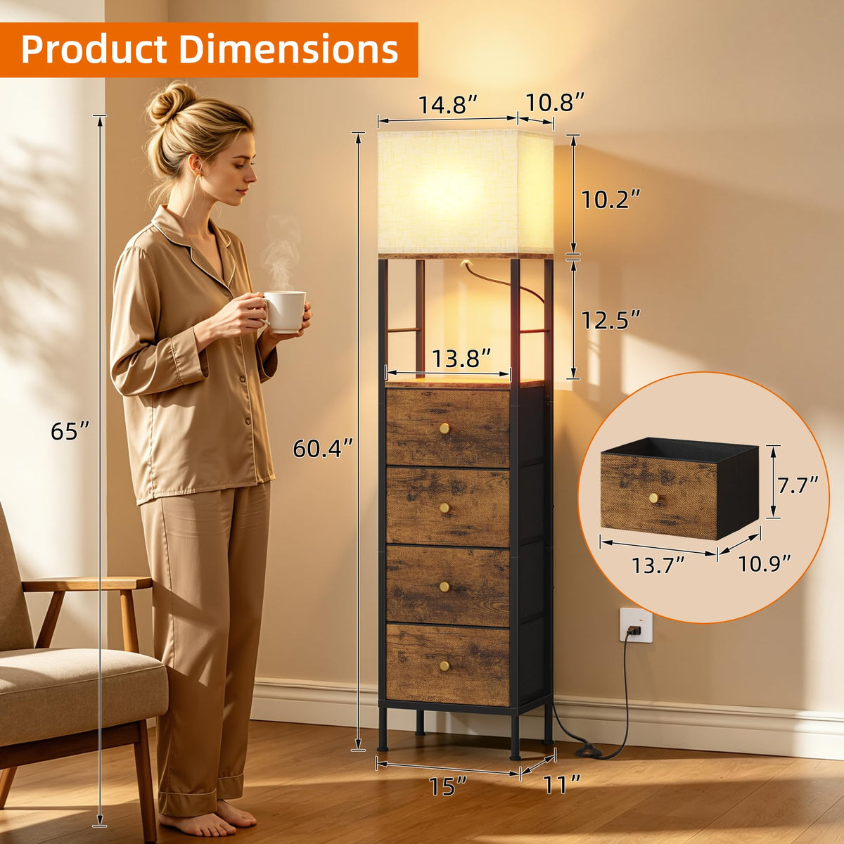 Tall Nightstand with Light & 4 Drawers C3932