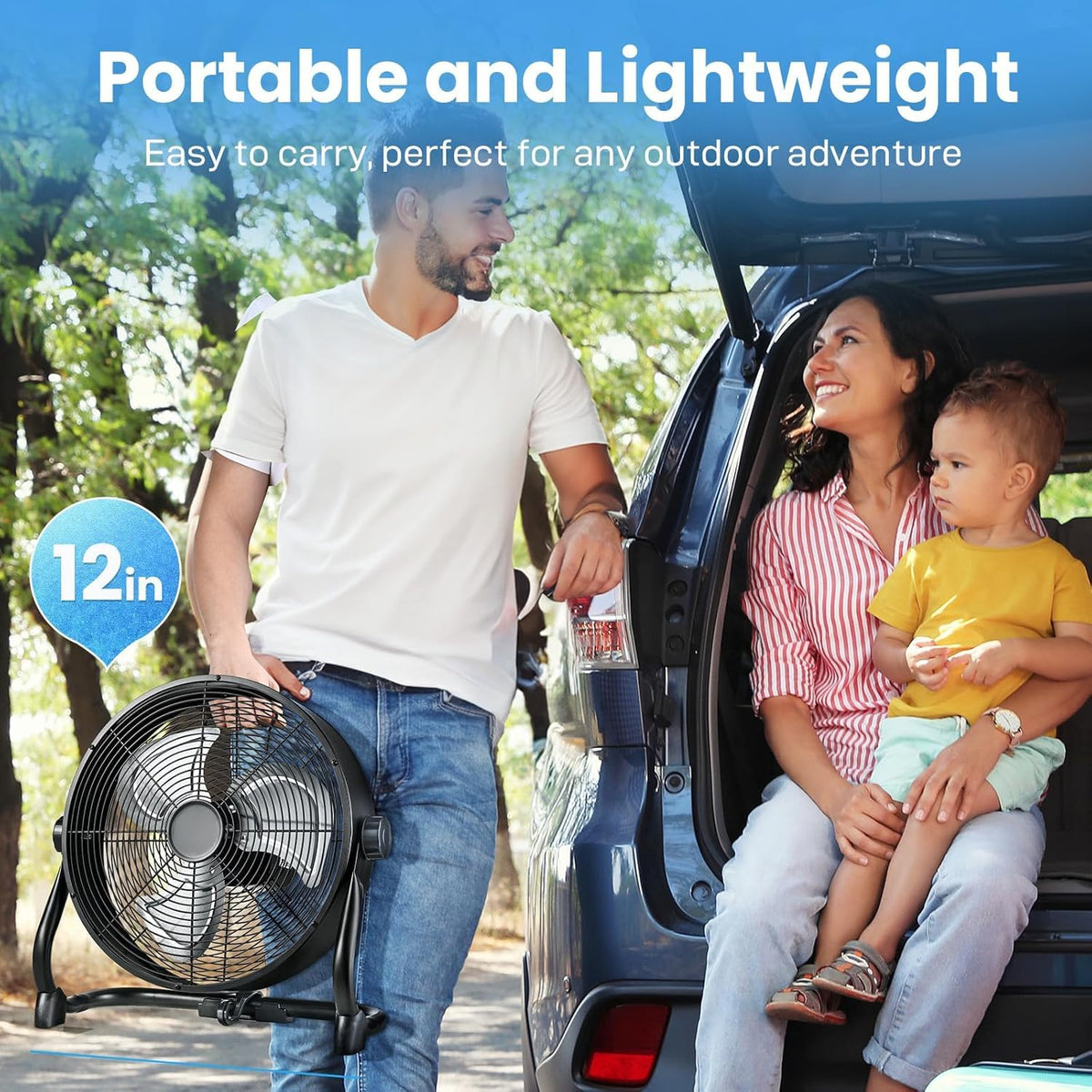 12" Rechargeable Battery Powered Portable Outdoor Fan J371