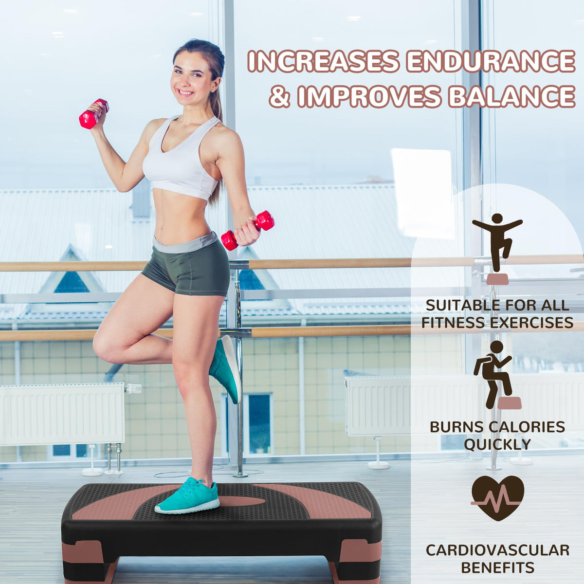 Adjustable Step Aerobic Platform with Risers L65838