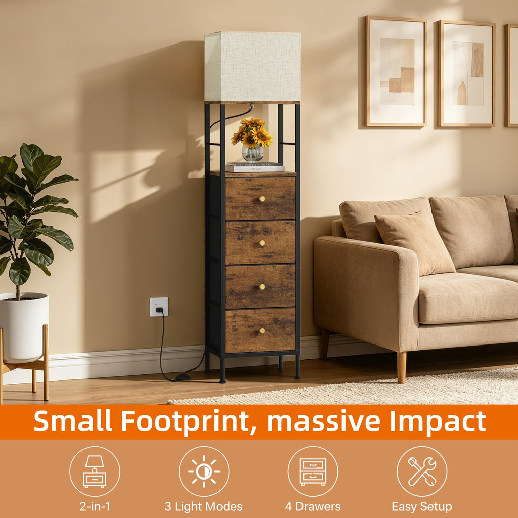 Tall Nightstand with Light & 4 Drawers C3932