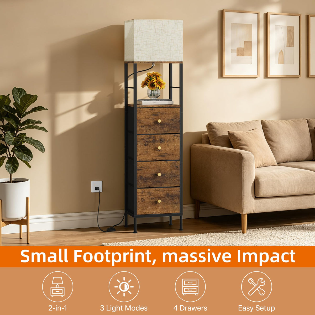 Tall Nightstand with Light & 4 Drawers C3932