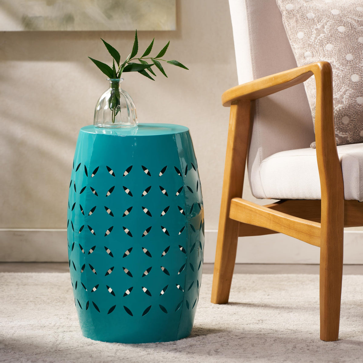 Teal Metal Garden Stool P31192