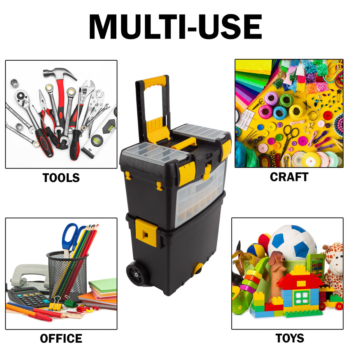 Rolling Tool Box with Wheels, Foldable Handle, and Removable Top C3820