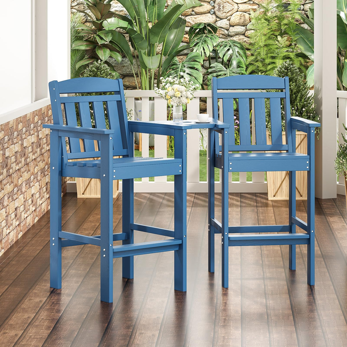 HDPE Adirondack Bar Stools Set of 2 with Connecting Tray L84049