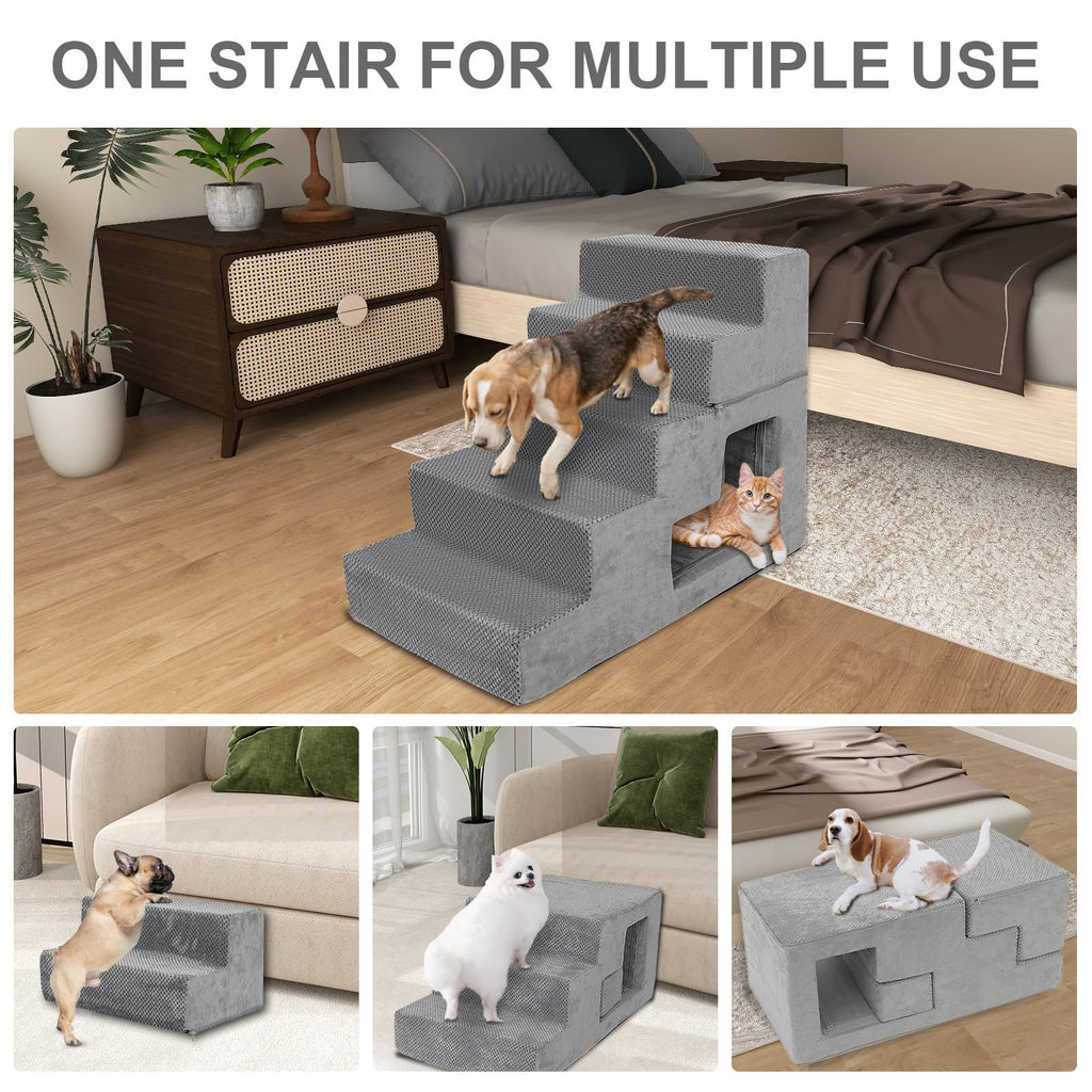 Grey 5-Step Dog Stairs with Non-Slip Washable Cover X99848