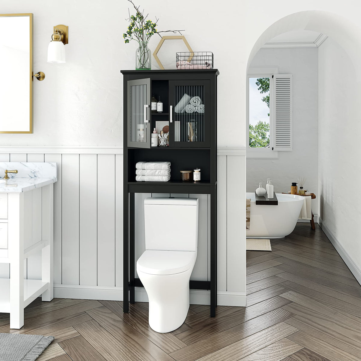 Over the Toilet Storage Cabinet with Glass Doors T807324