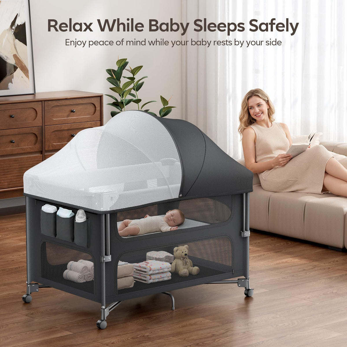 5-in-1 Baby Bassinet Bedside Crib with Changing Table X3799