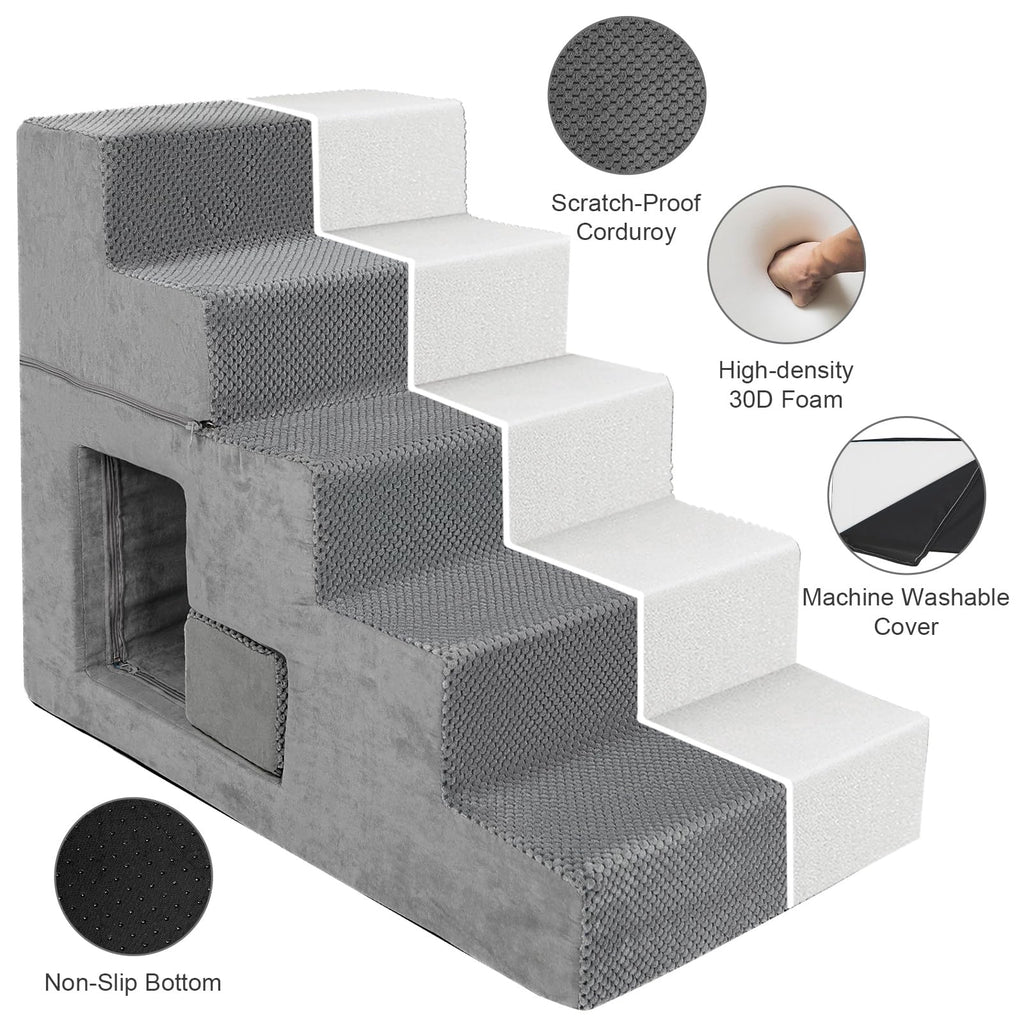 Grey 5-Step Dog Stairs with Non-Slip Washable Cover X99848