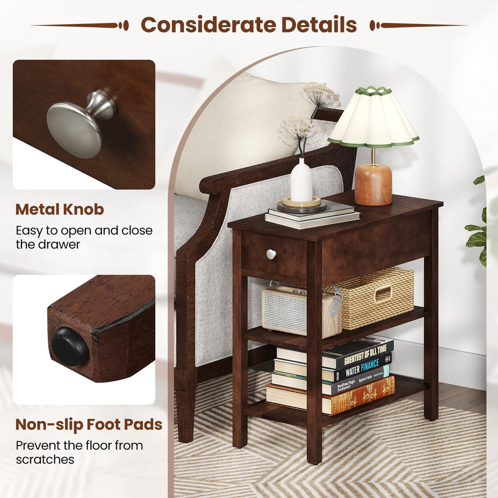 Narrow End Table Set of 2 Wood 3-Tier O915