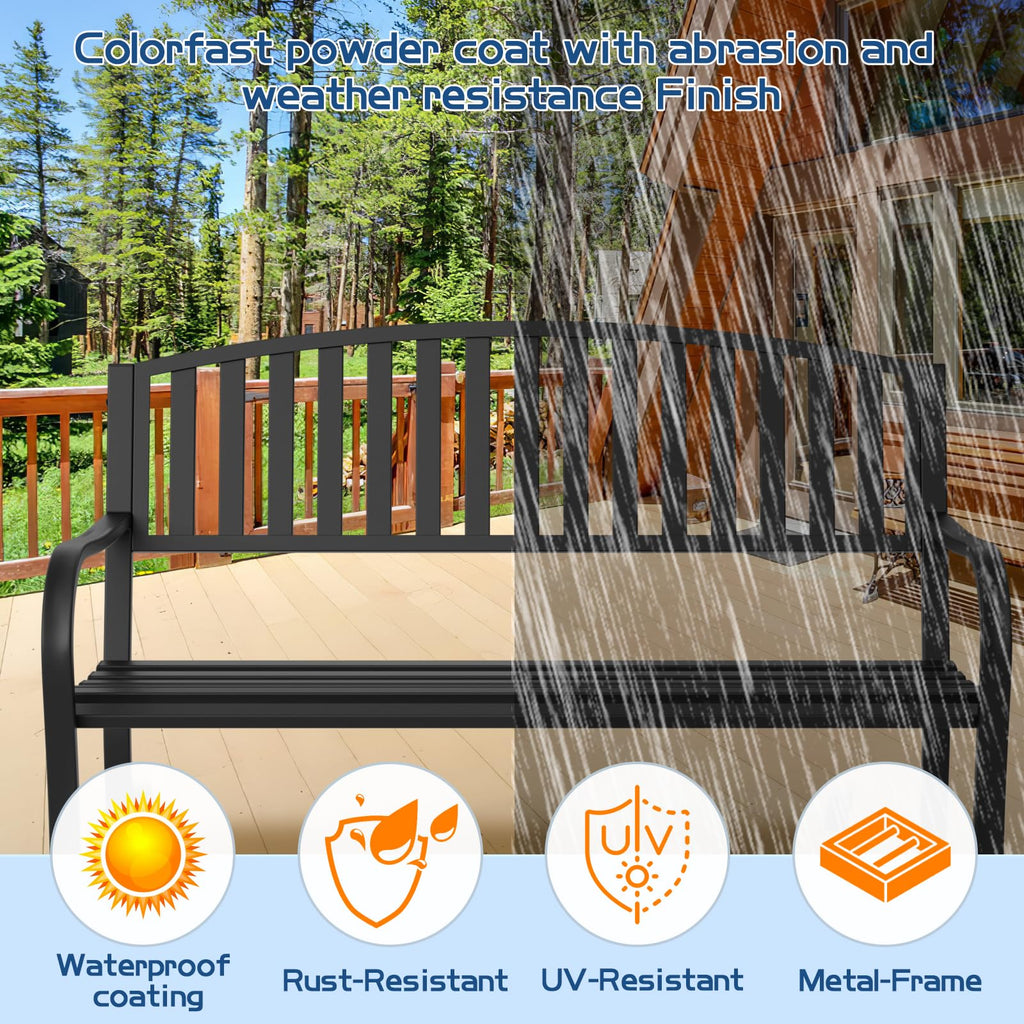 Weatherproof Heavy-Duty Wrought Iron Outdoor Bench F853