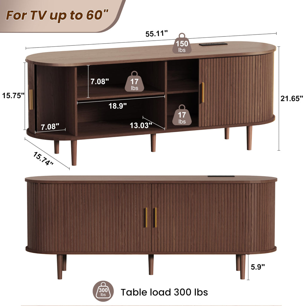 55 Inch Mid Century Modern TV Stand with Power Outlet and Adjustable Shelves N881492