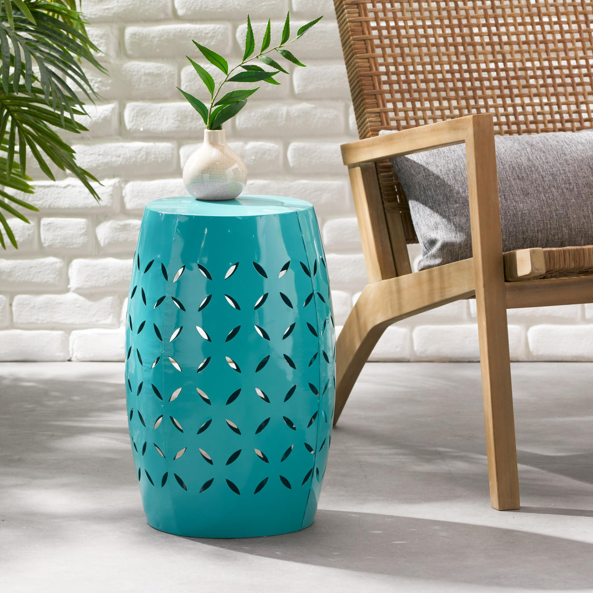 Teal Metal Garden Stool P31192