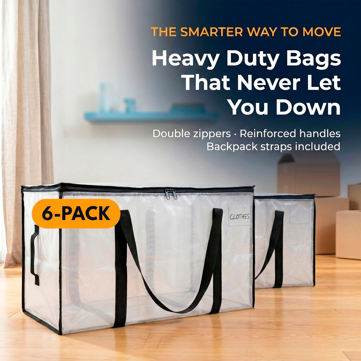 Heavy Duty Water Resistant Storage Bags with Backpack Straps 6 Pack V509