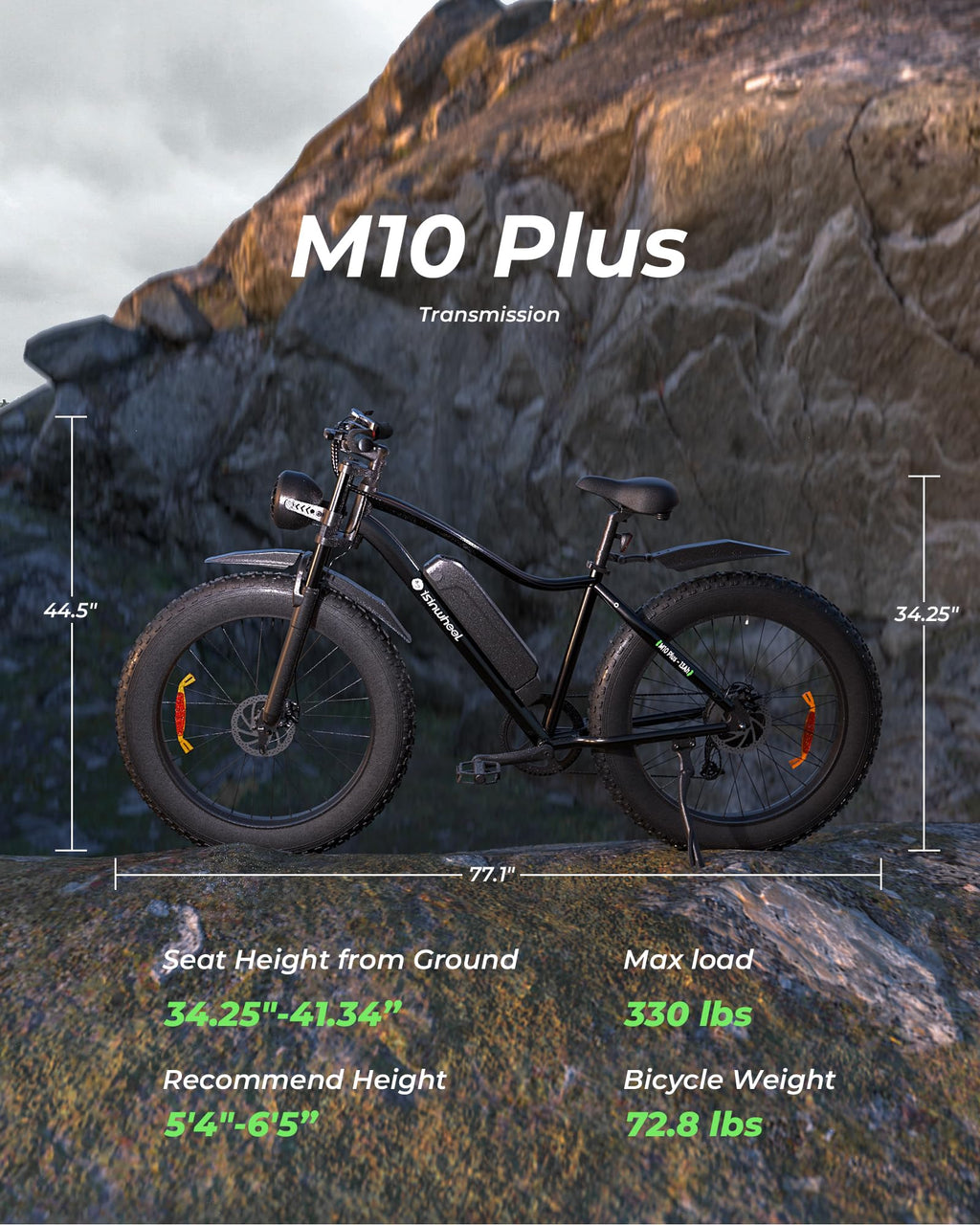 1000W Peak Motor 70 Miles Fat Tire Electric Bike V936