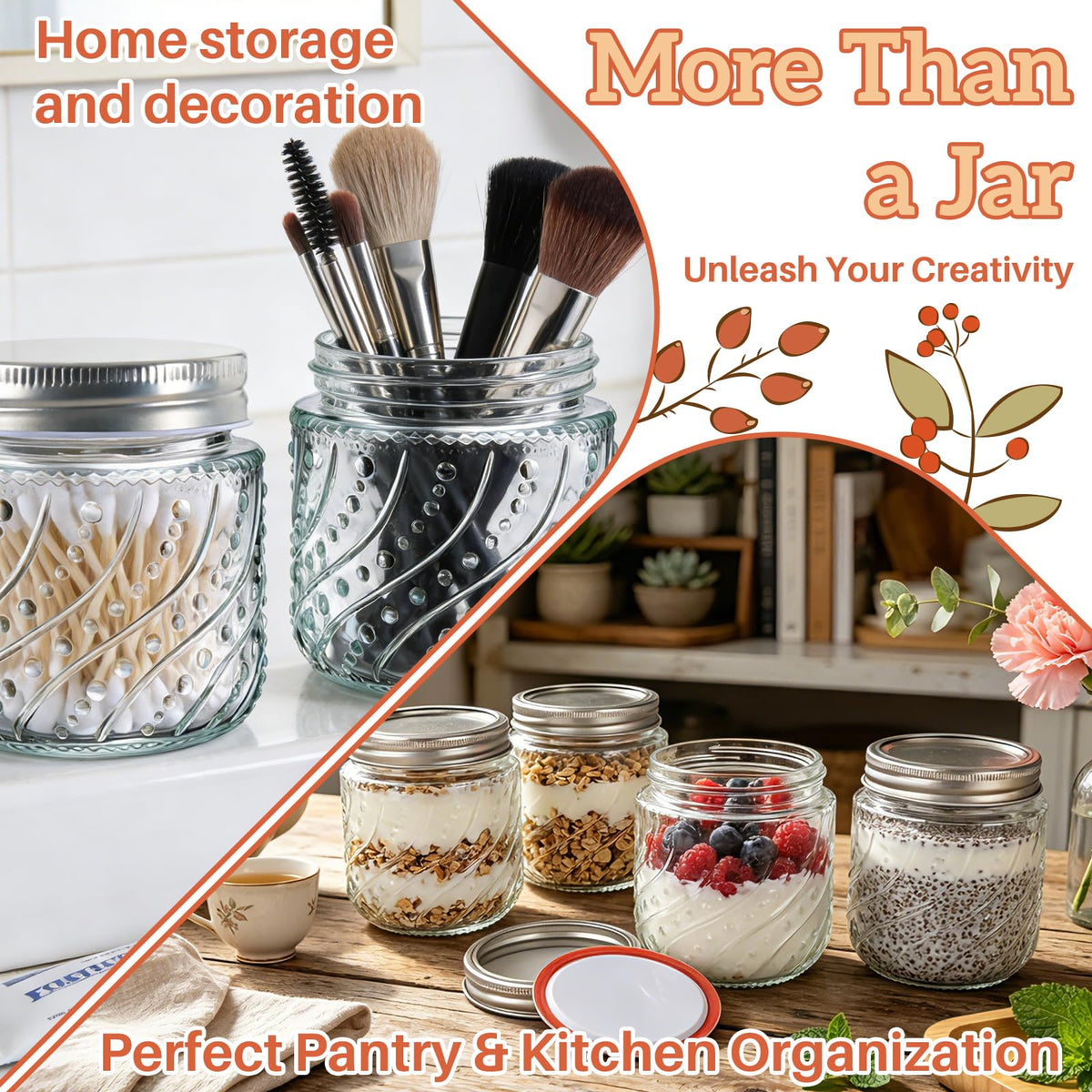 16oz Wide Mouth Mason Jars with Lids and Bands, 8 Pack K38775