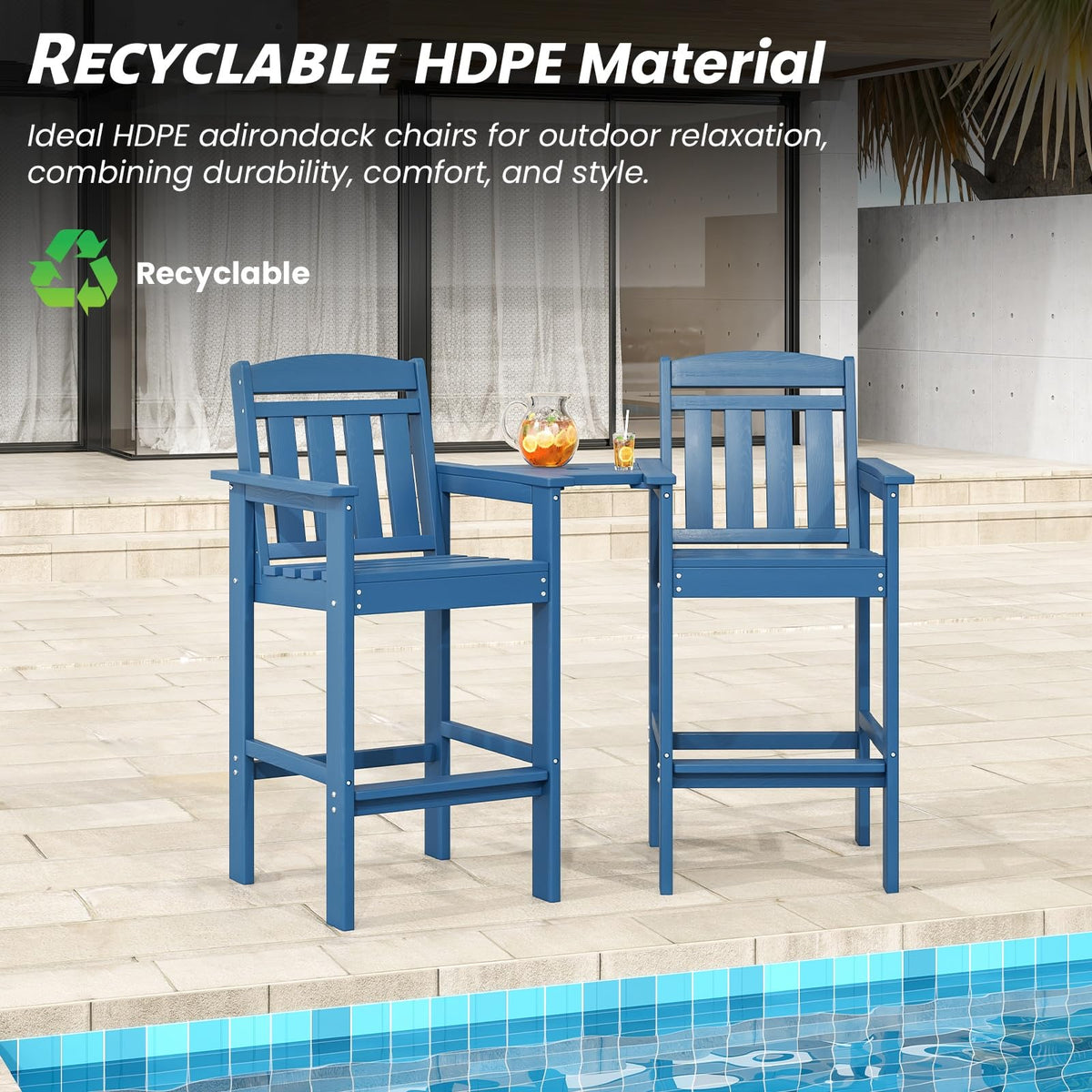 HDPE Adirondack Bar Stools Set of 2 with Connecting Tray L84049