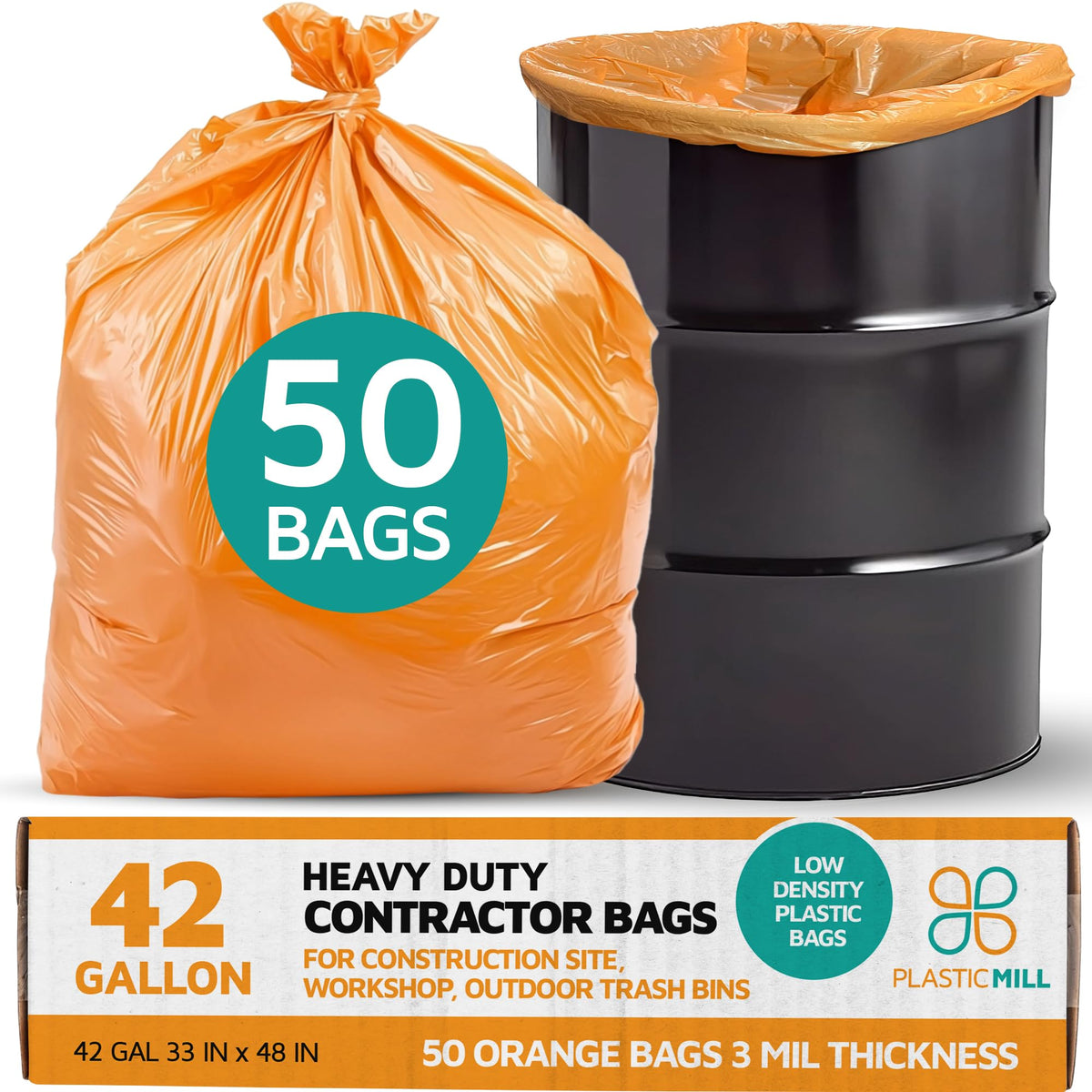 42-Gallon Heavy Duty Orange Contractor Bags 50-Count U898