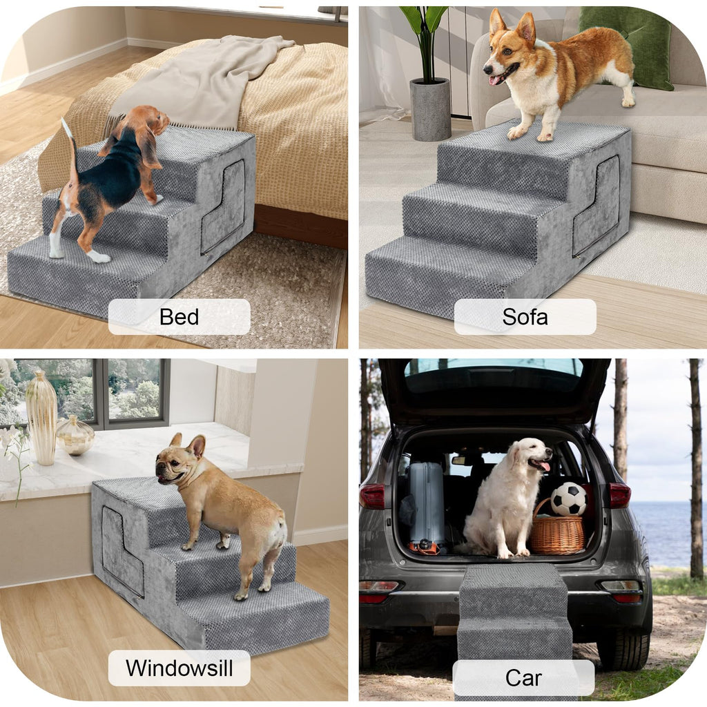 Grey 5-Step Dog Stairs with Non-Slip Washable Cover X99848