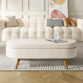 Beige Linen Upholstered Storage Ottoman Bench D611