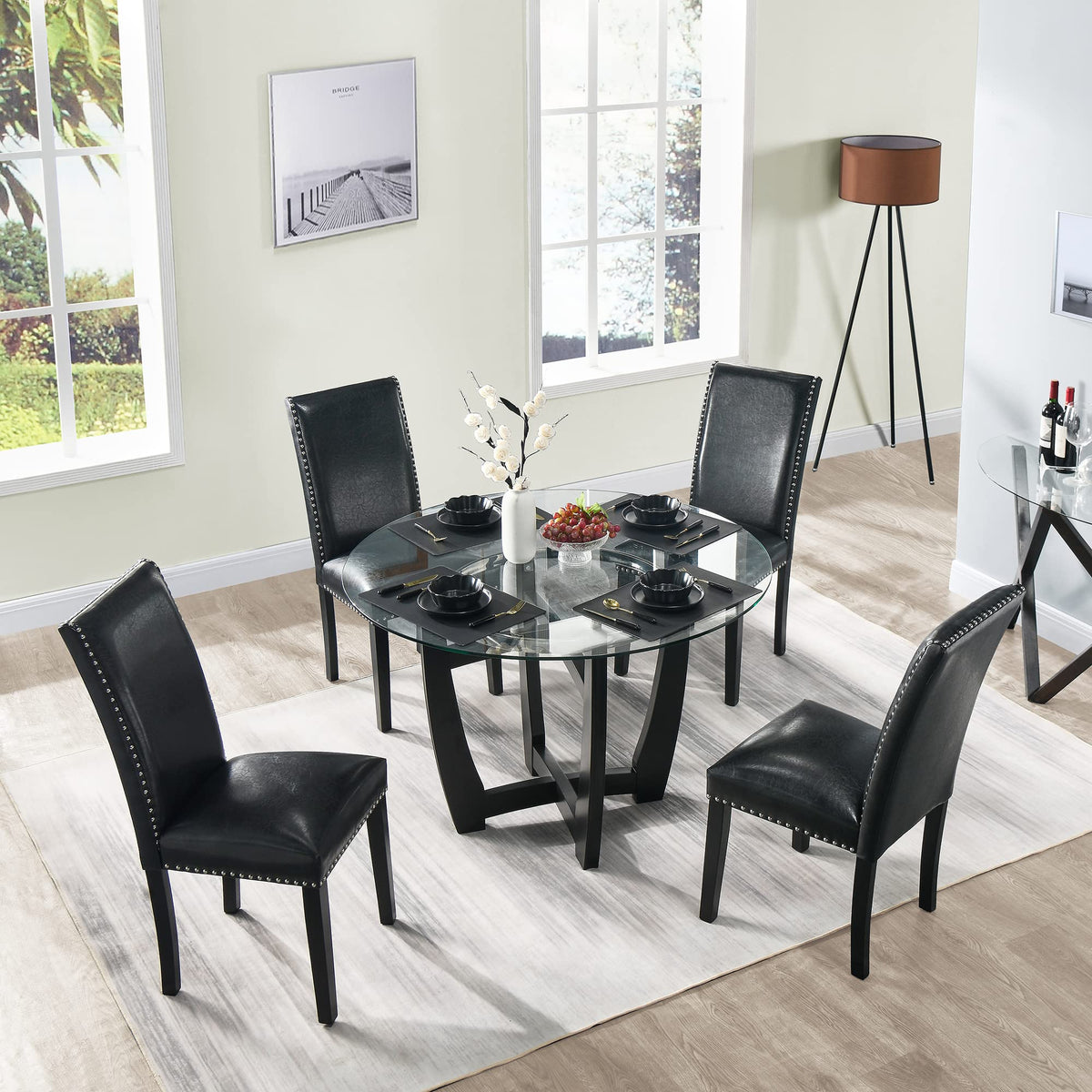 Black PU Dining Chairs Set of 2 D108