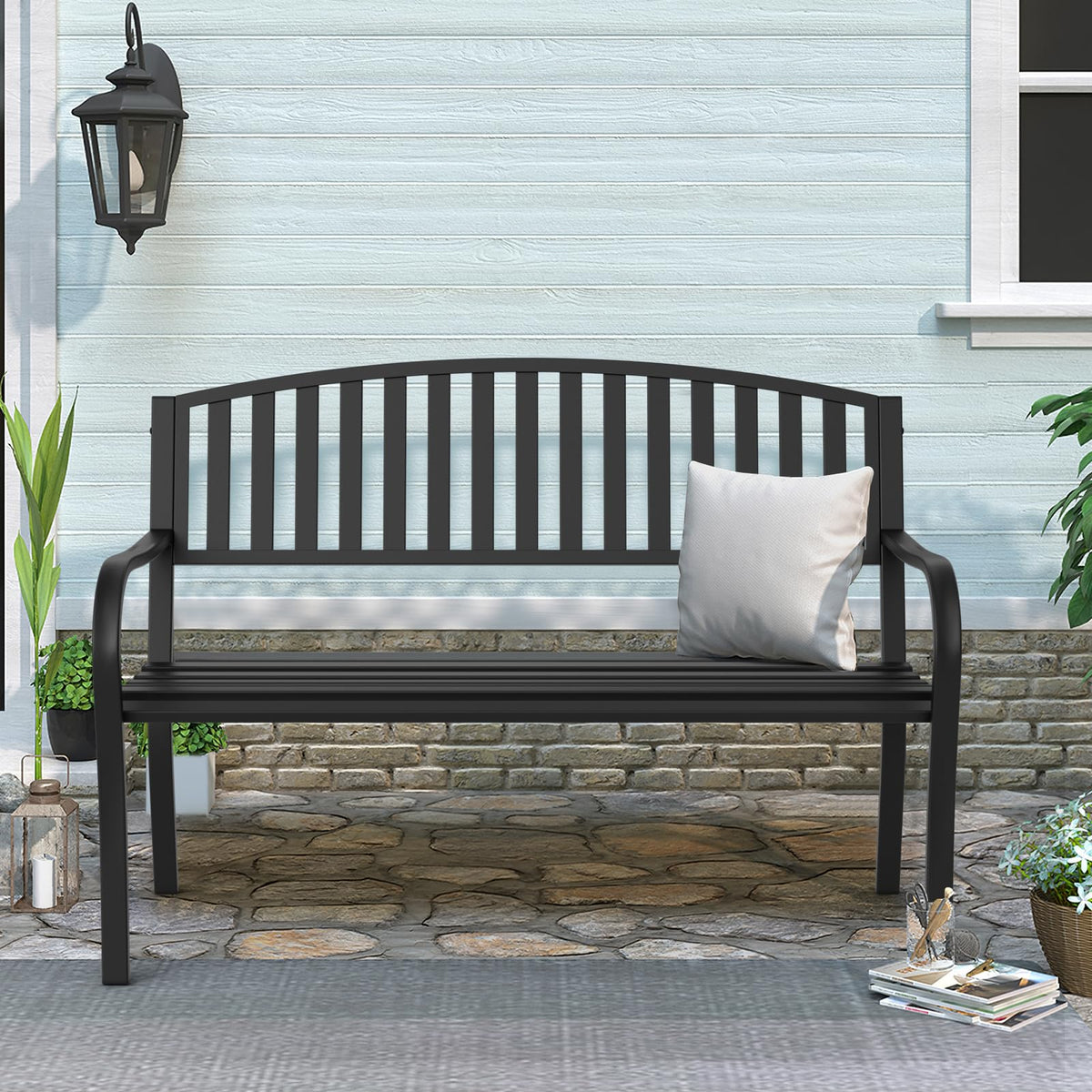 Weatherproof Heavy-Duty Wrought Iron Outdoor Bench F853