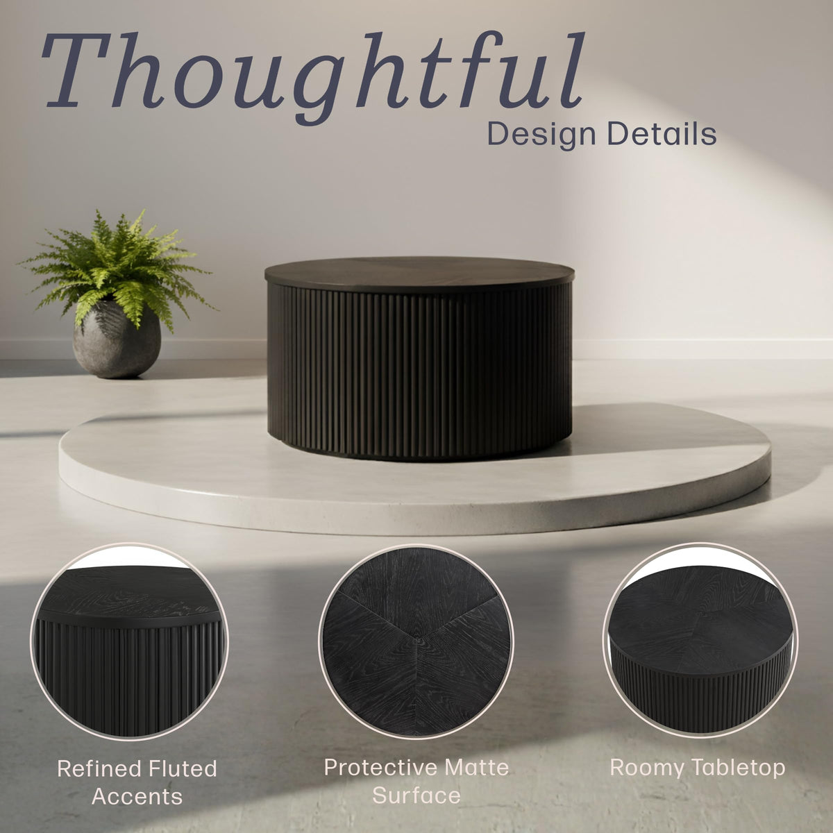 Black Fluted Round Coffee Table X51450