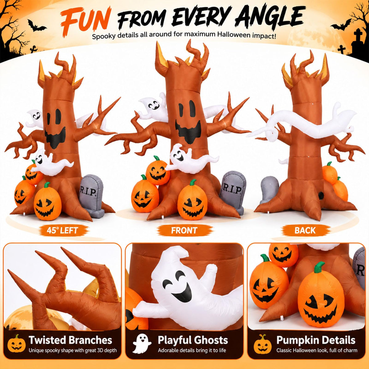 8FT Halloween Inflatable Ghost Tree Decoration X93601