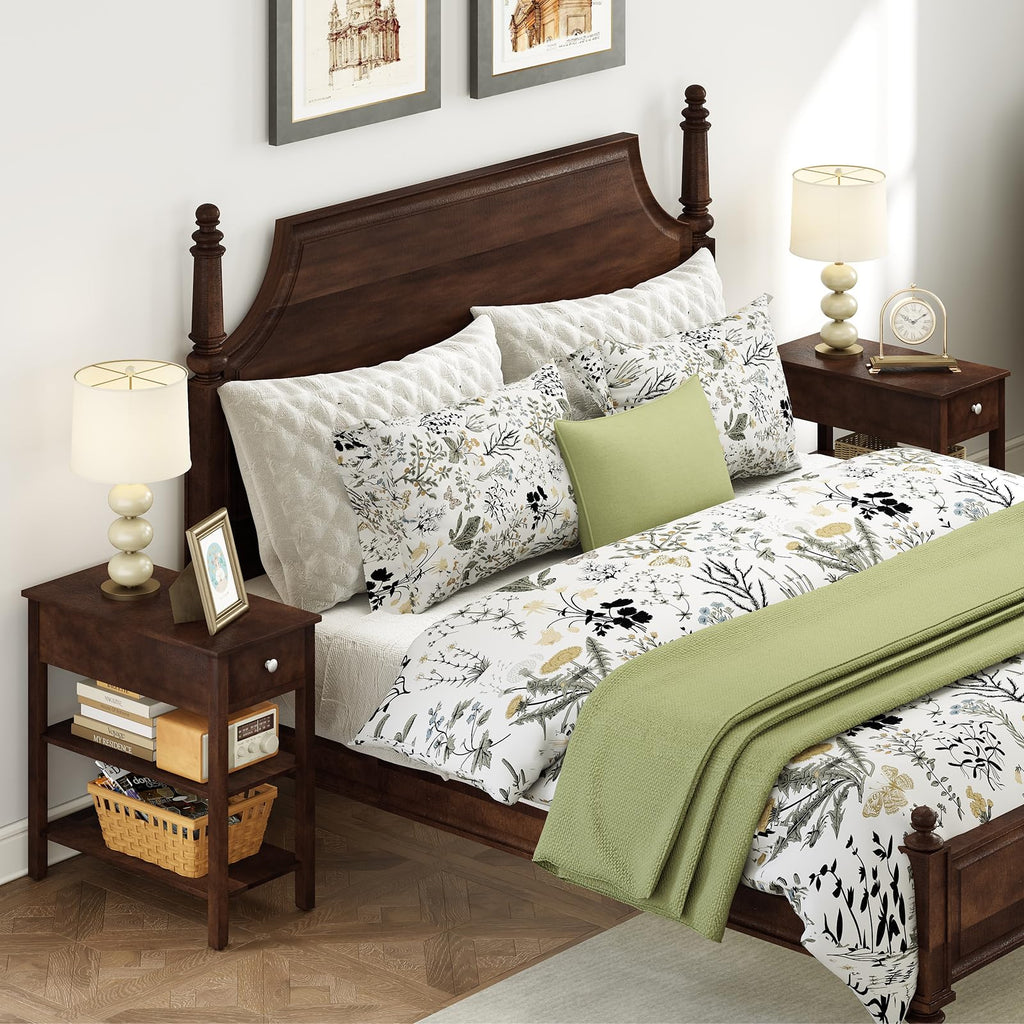 Narrow End Table Set of 2 Wood 3-Tier O915