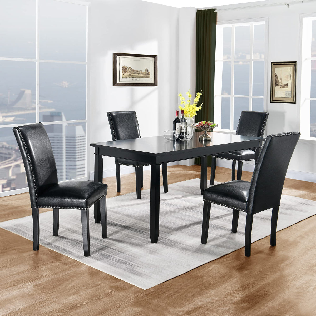 Black PU Dining Chairs Set of 2 D108