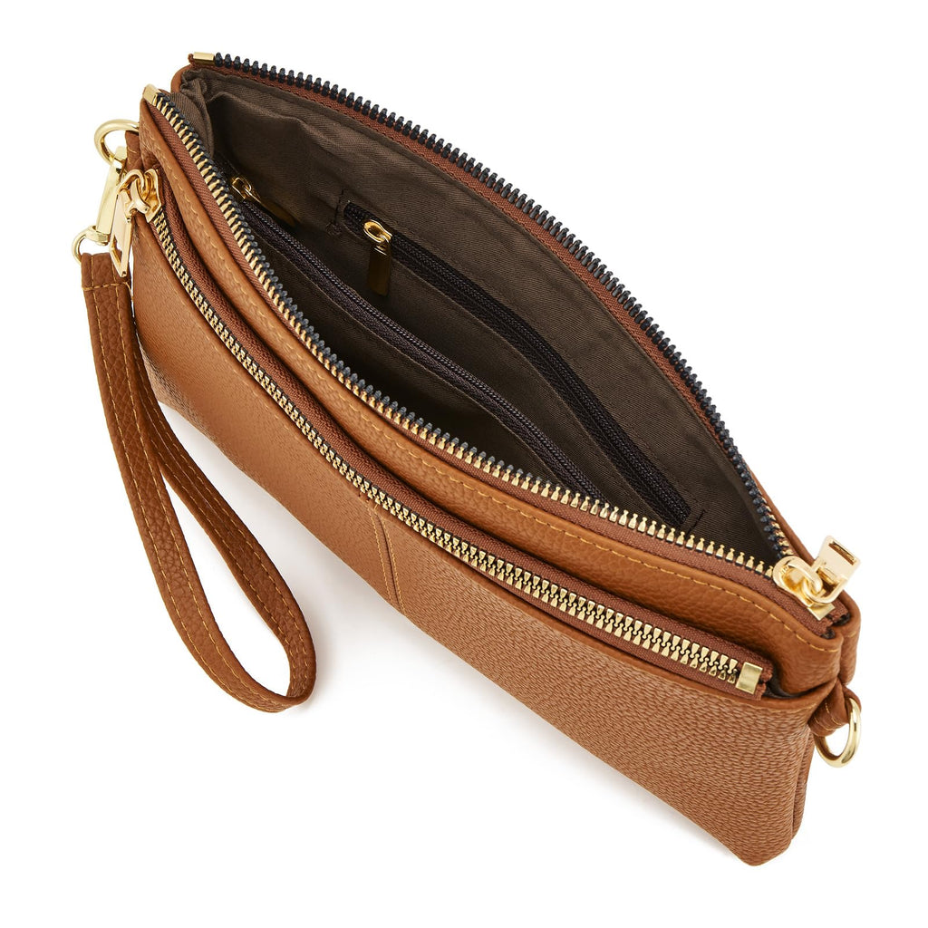 Small Triple Zip Crossbody Bag Vegan Leather Wristlet Clutch O6174