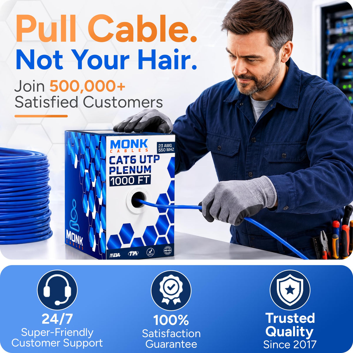 CAT6 Plenum Cable 1000ft UTP 23AWG 550MHz Blue W474